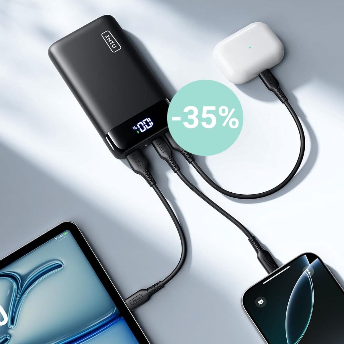 Zum Tiefpreis bei Amazon: Die leistungsstarke Bestseller-Powerbank von Iniu sichern Sie sich heute mit über 30 Prozent Rabatt.