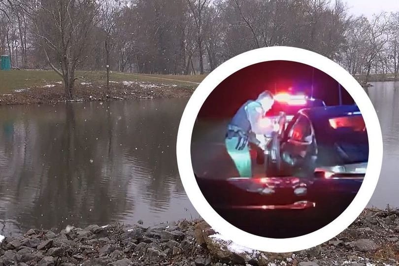 Eine schwangere Frau fuhr unkontrolliert auf einen eiskalten See zu.