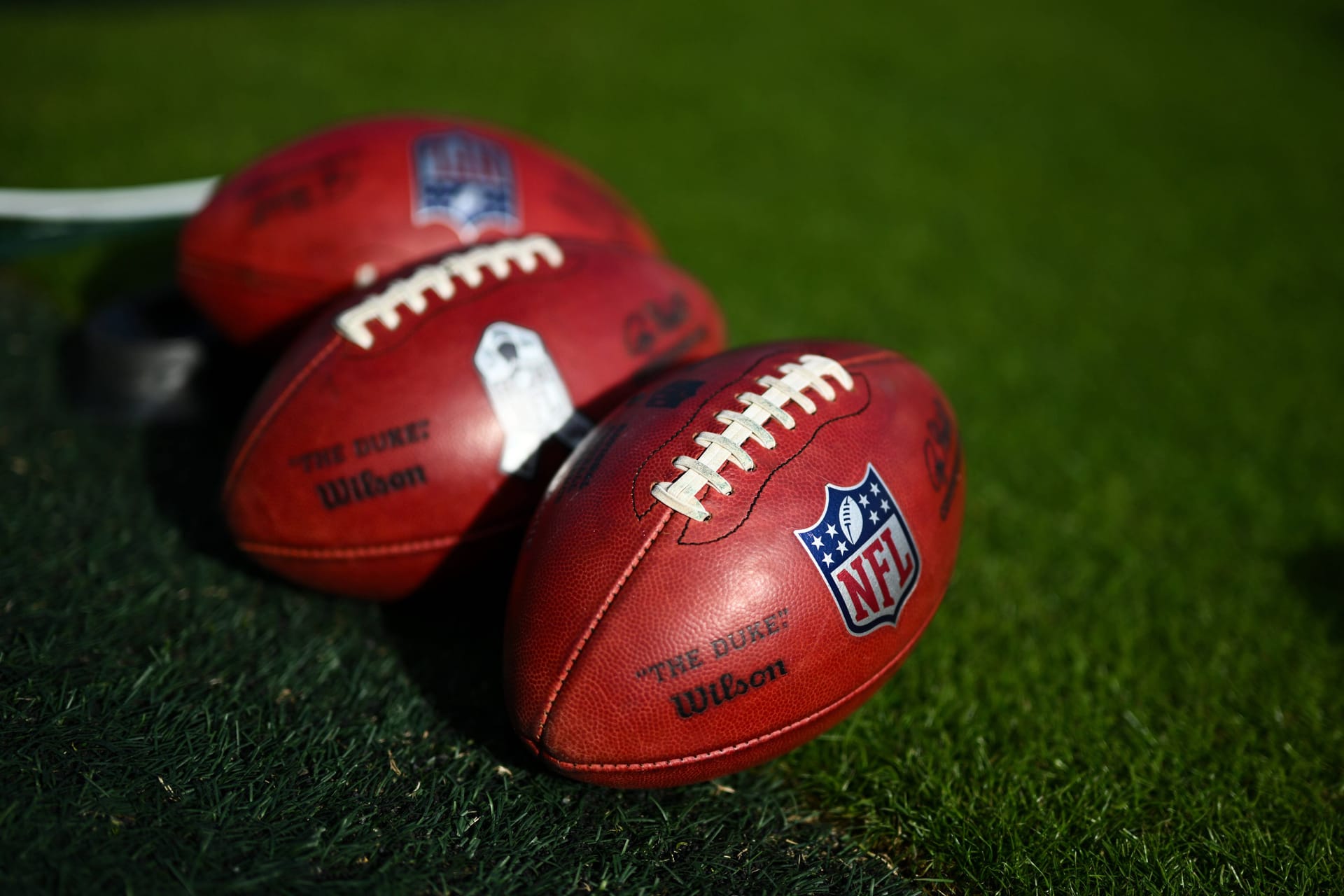 PHILADELPHIA, PA - DECEMBER 08: A view of NFL, American Football Herren, USA game balls during the game between the Carolina Panthers and Philadelphia Eagles on December 08, 2024 at Lincoln Financial Field in Philadelphia, PA.