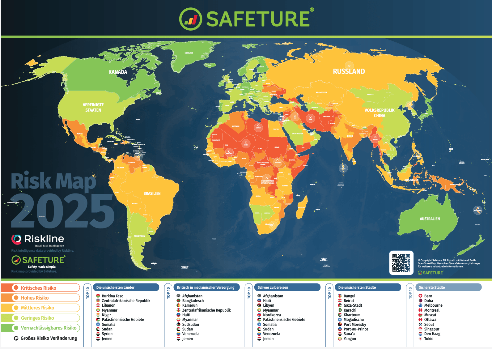 Wo ist es sicher, wo nicht? Die Risk Map zeigt die Risikobewertung für alle Länder weltweit an.