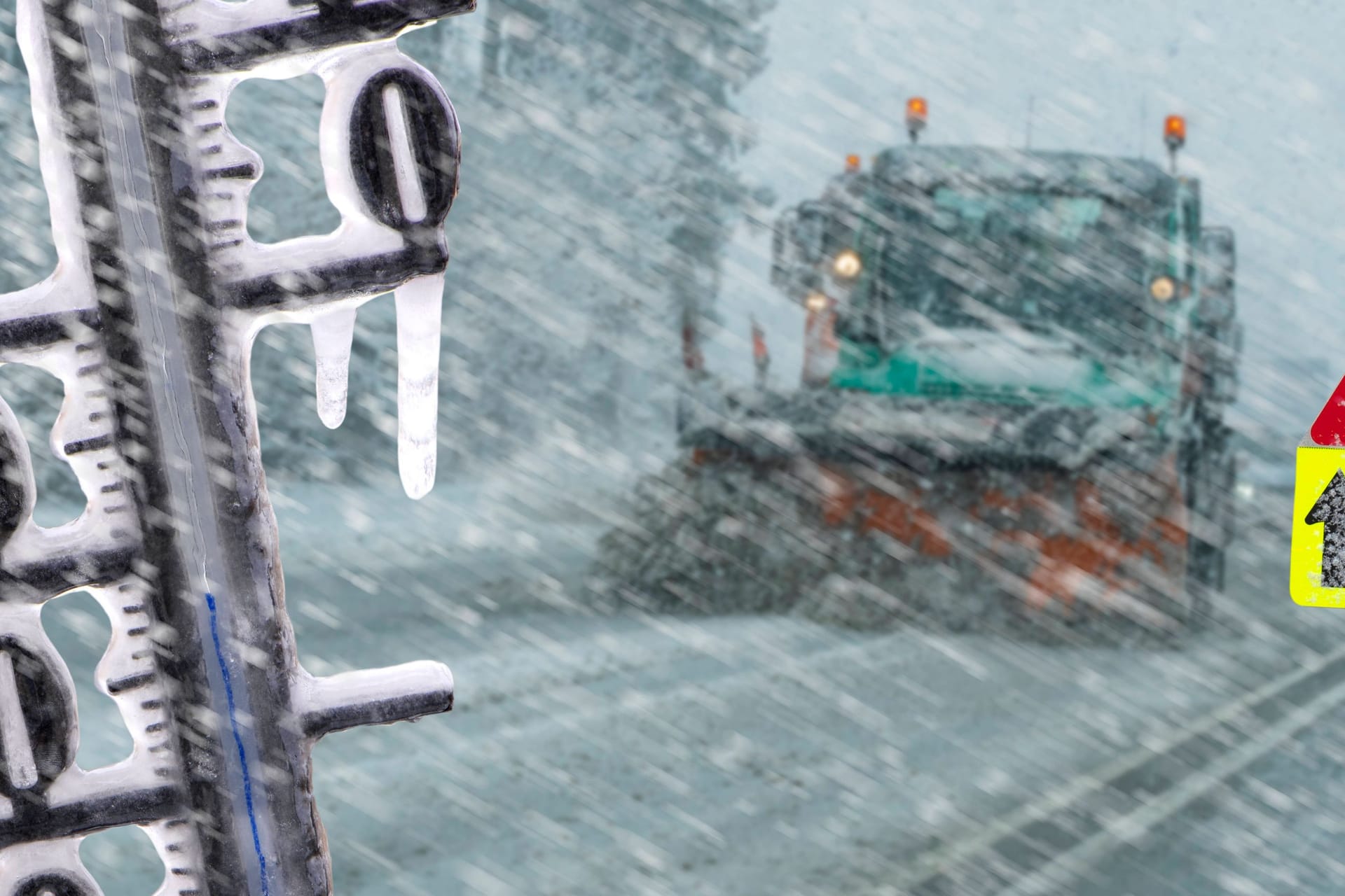 Wintereinbruch mit Schnee und ein Thermometer: Silvester könnte in München frostig werden. Dazu drohen Nebel und Glätte.