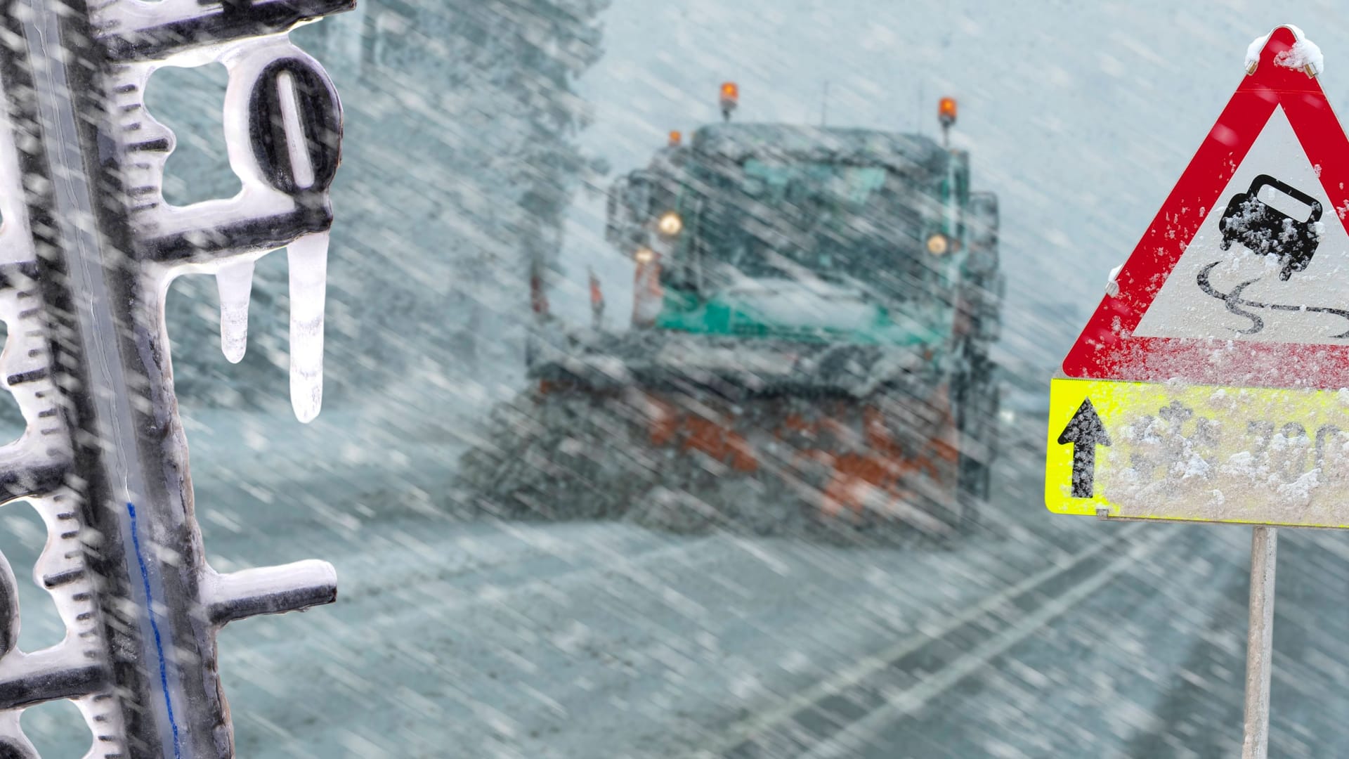 Wintereinbruch mit Schnee und ein Thermometer: Silvester könnte in München frostig werden. Dazu drohen Nebel und Glätte.