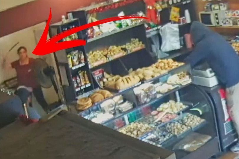 Eine Frau zückt ein Messer und vertreibt so zwei Räuber aus ihrer Bäckerei.