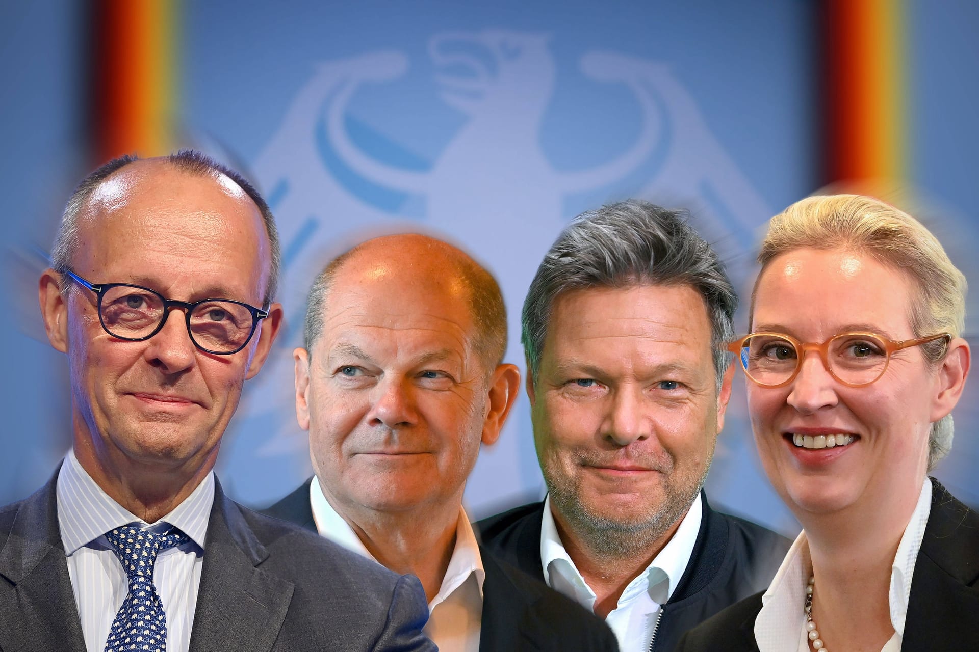 Freidrich Merz, Olaf Scholz, Robert Habeck und Alice Weidel: Kennen Sie die vollständigen Vornamen der Politiker?