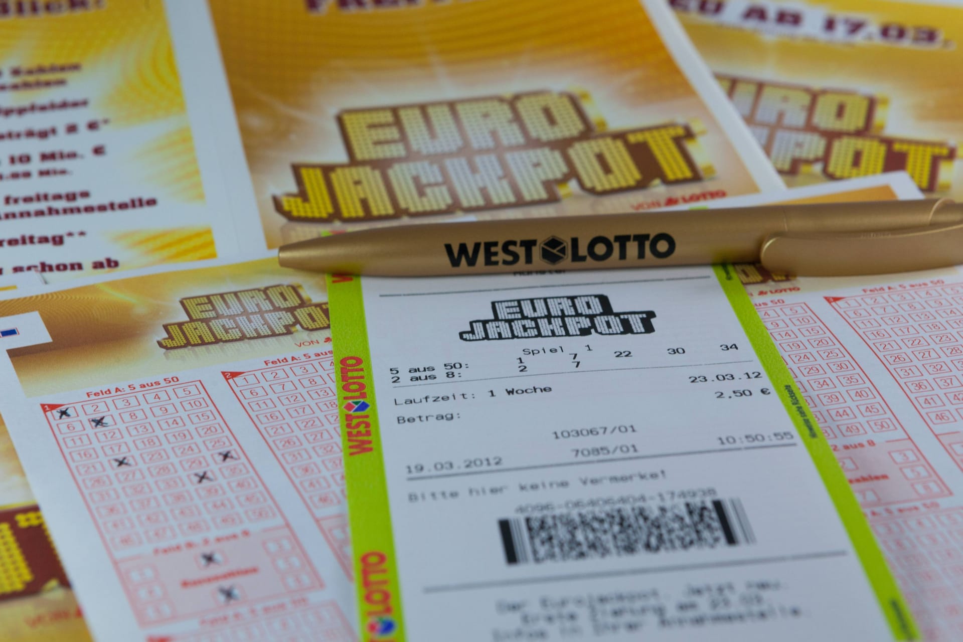 Spielschein des Eurojackpots in NRW. (Symbolfoto)