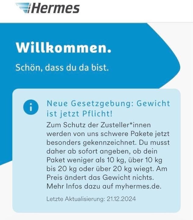 Popup: Nutzer der Hermes-App werden entsprechend informiert.