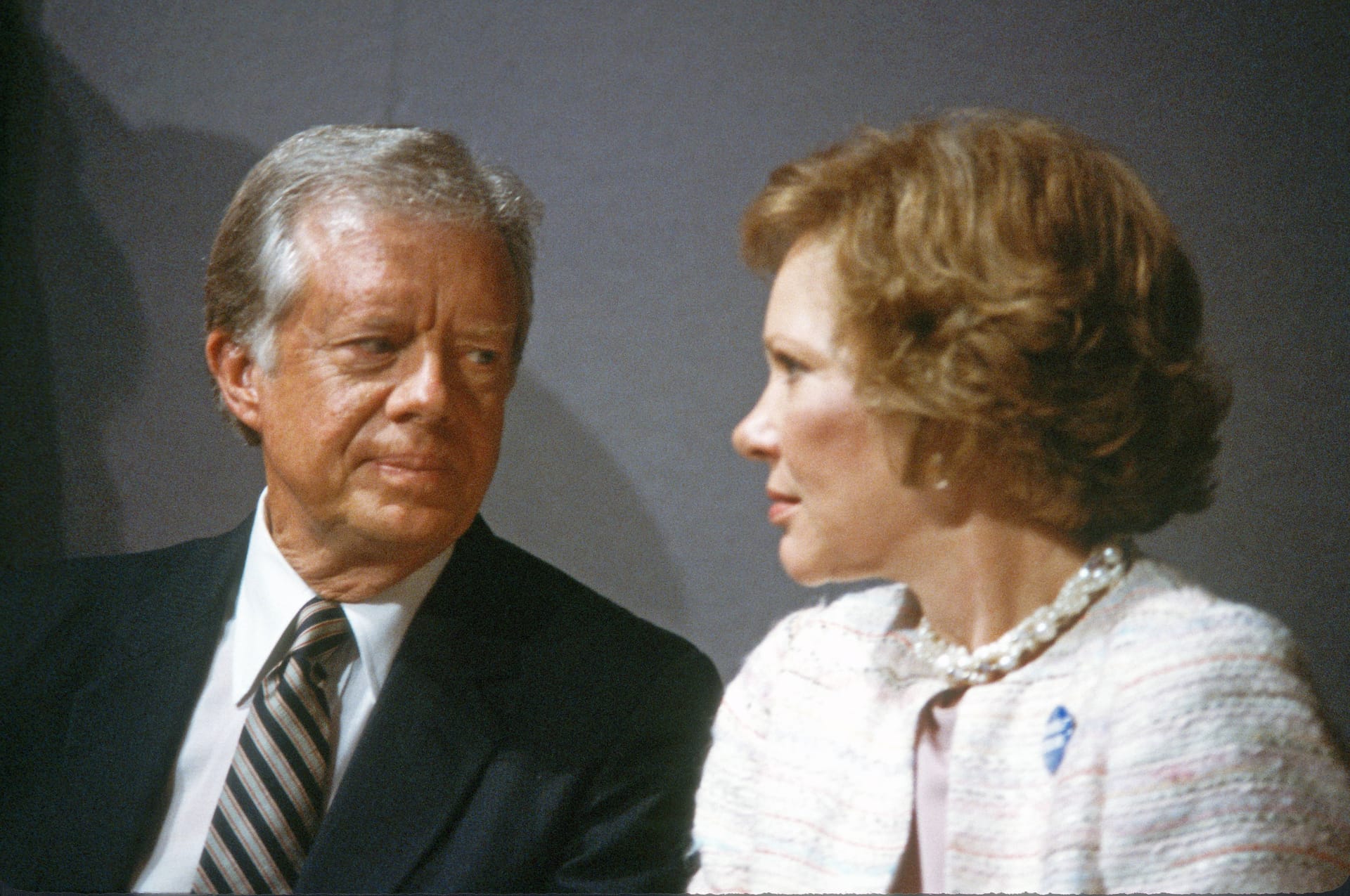 Carter kurz vor seiner Rede beim Parteitag der Demokraten im Jahr 1984: Er und seine Frau Rosalynn waren 77 Jahre verheiratet.