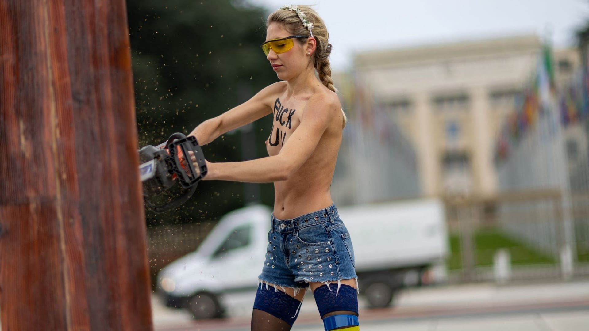 FEMEN protest outside the European headquarters of the UN in Geneva,