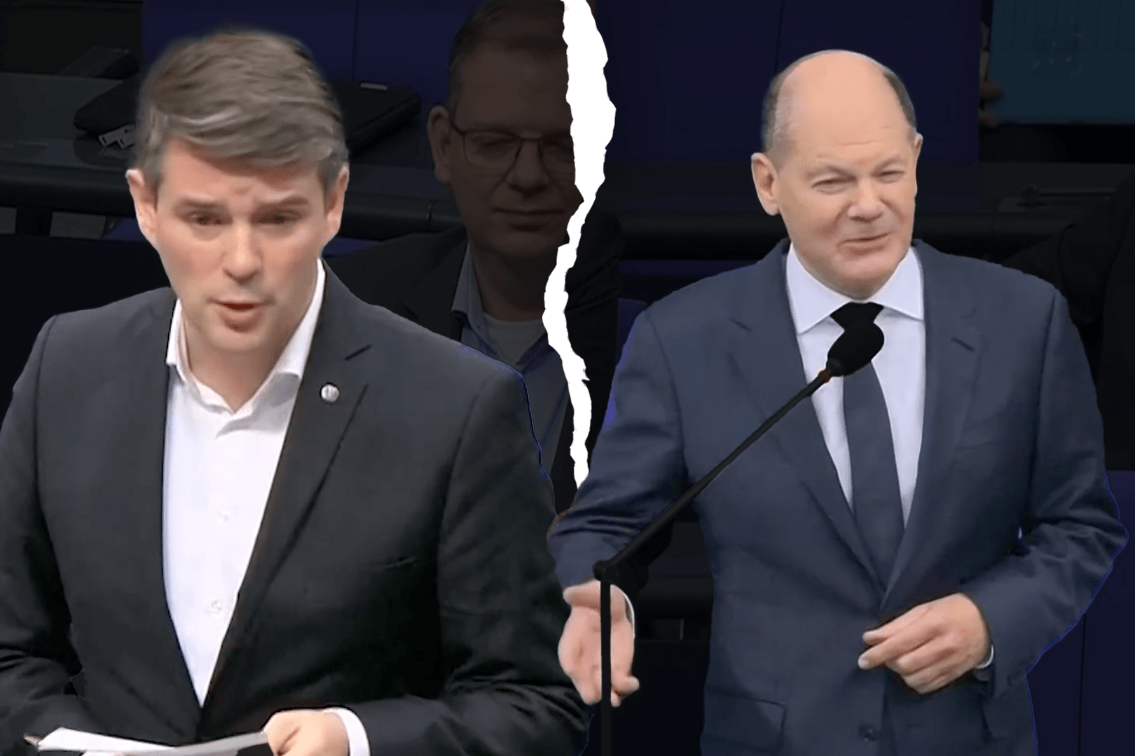 FDP-Politiker Marcus Faber und Olaf Scholz bei der Regierungsbefragung im Bundestag.