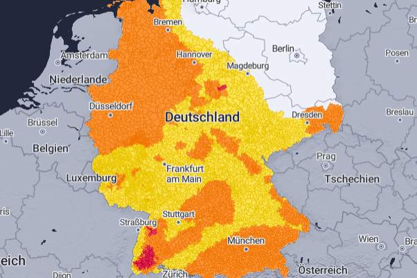 Die Unwetterkarte Deutschlands: Diverse Wetterphänomene sorgen für Gefahr.