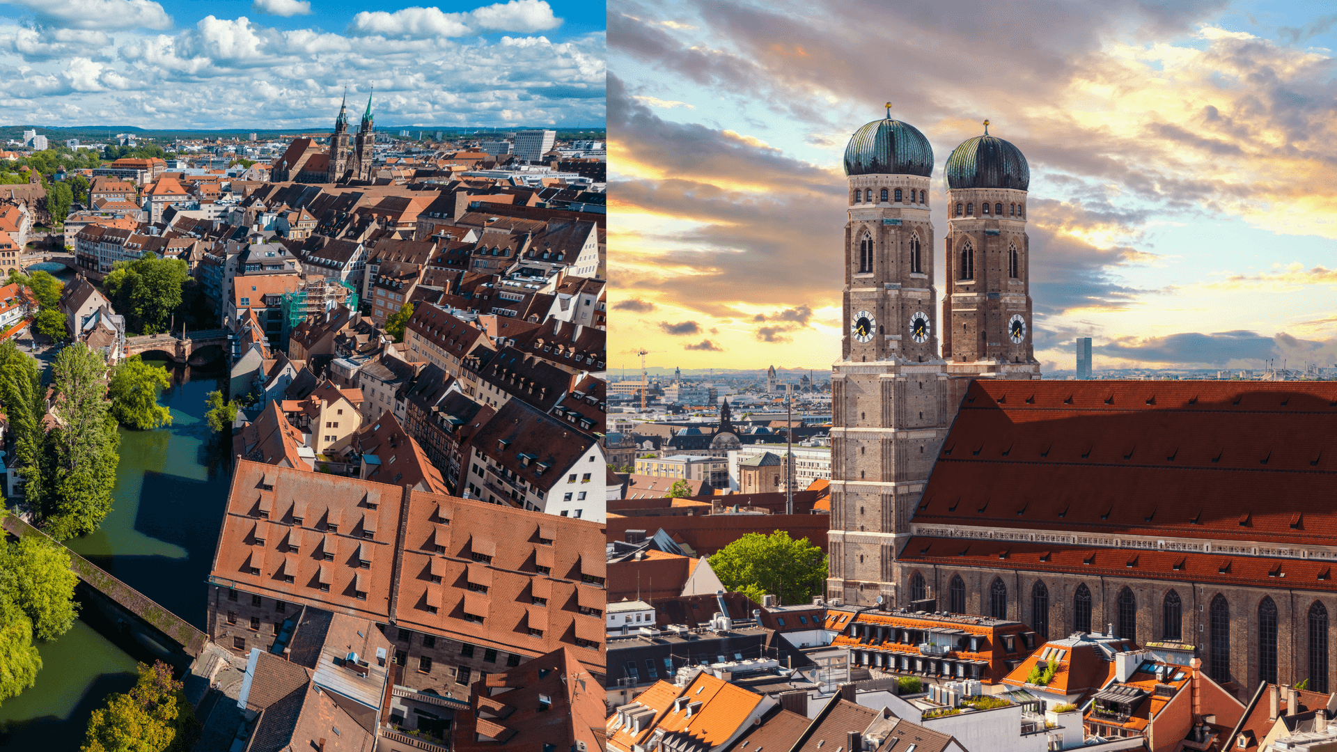 Die Innenstädte von Nürnberg (l.) und München (r.): Beide Städte sucht man unter den Spitzenplätzen vergebens.