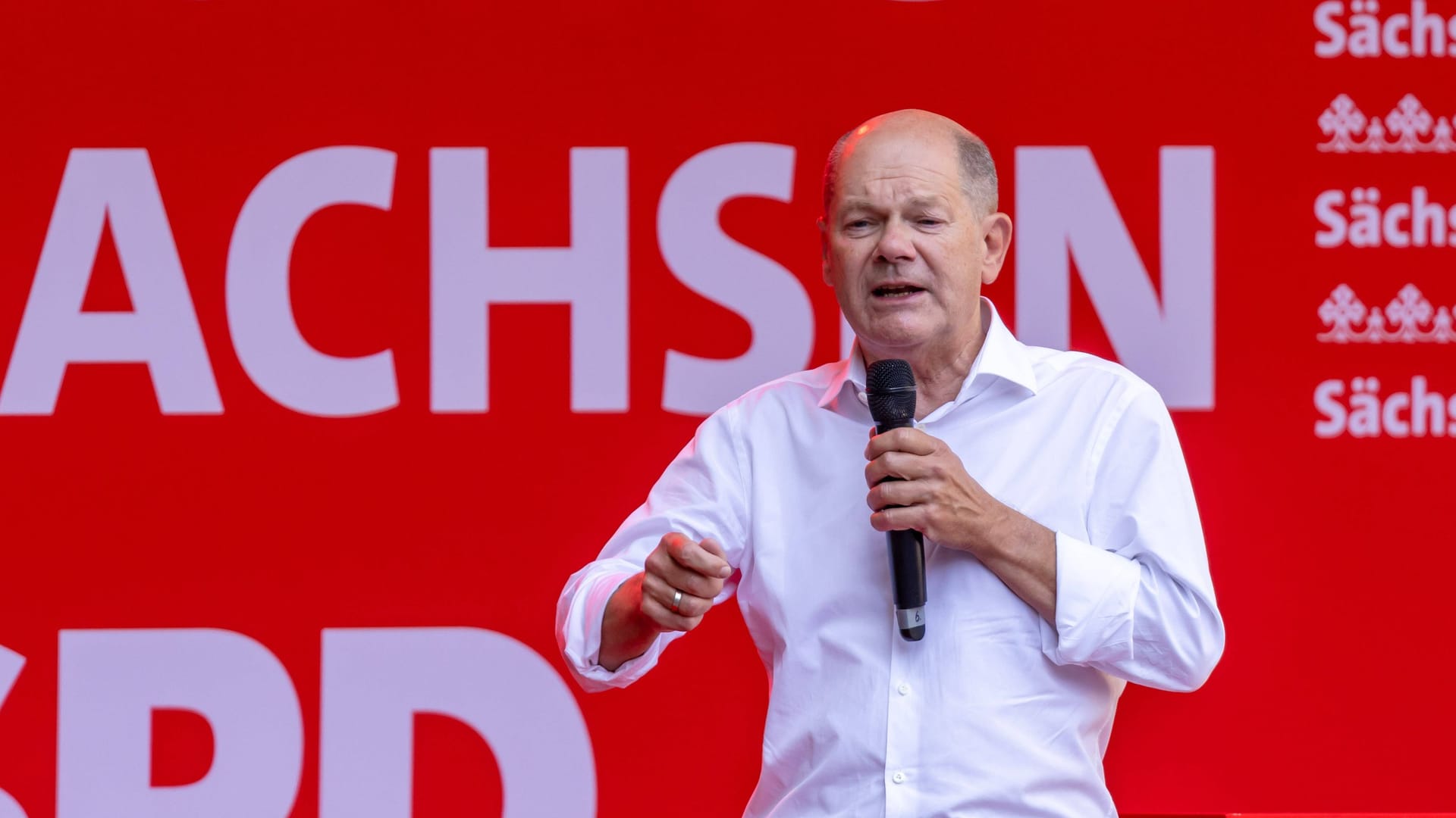 Olaf Scholz bei einem Wahlkampfauftritt in Chemnitz im Sommer. (Archivfoto)