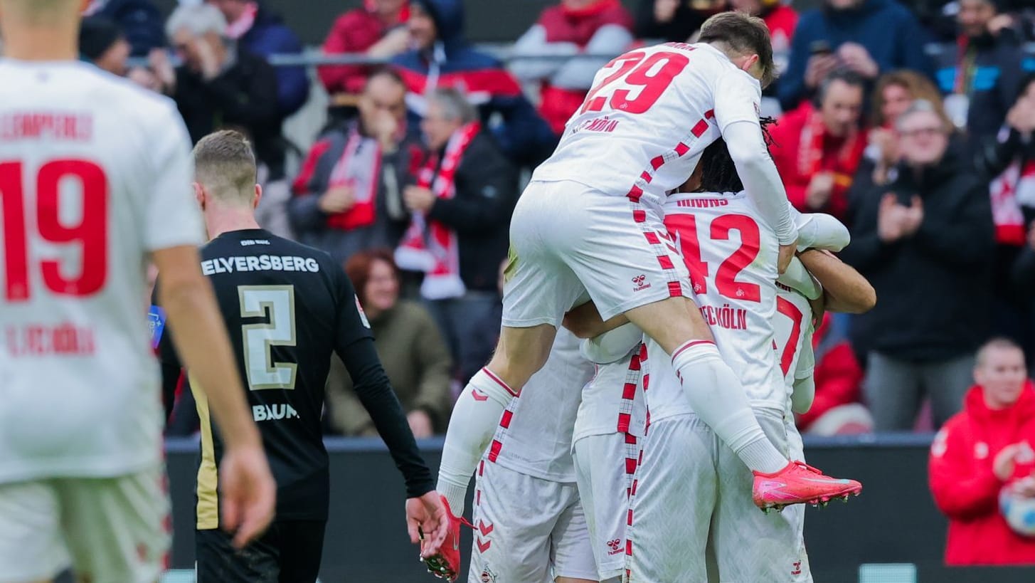 Die Kölner freuen sich mit Dejan Ljubicic (verdeckt) über sein Tor zum 1:0: Der Sieg gegen Elversberg war ein hart erarbeiteter.