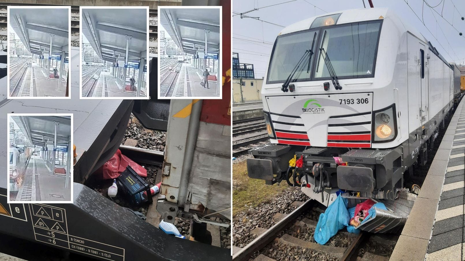 Der Müllcontainer wurde von der Lokomotive sowie mindestens einem Güterzugwagon vollständig zerstört.