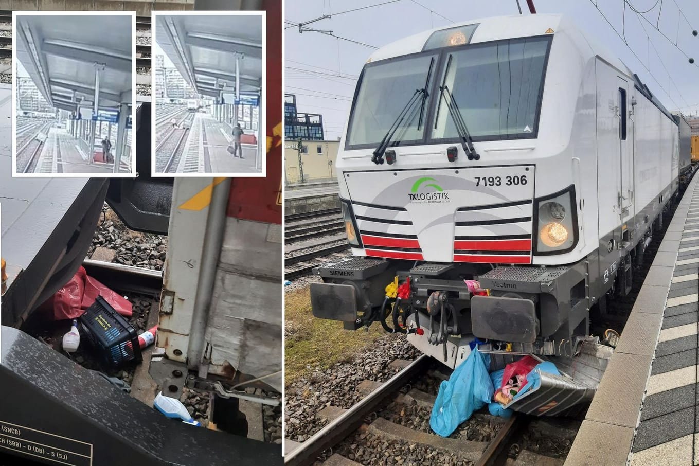 Der Müllcontainer wurde von der Lokomotive sowie mindestens einem Güterzugwagon vollständig zerstört.