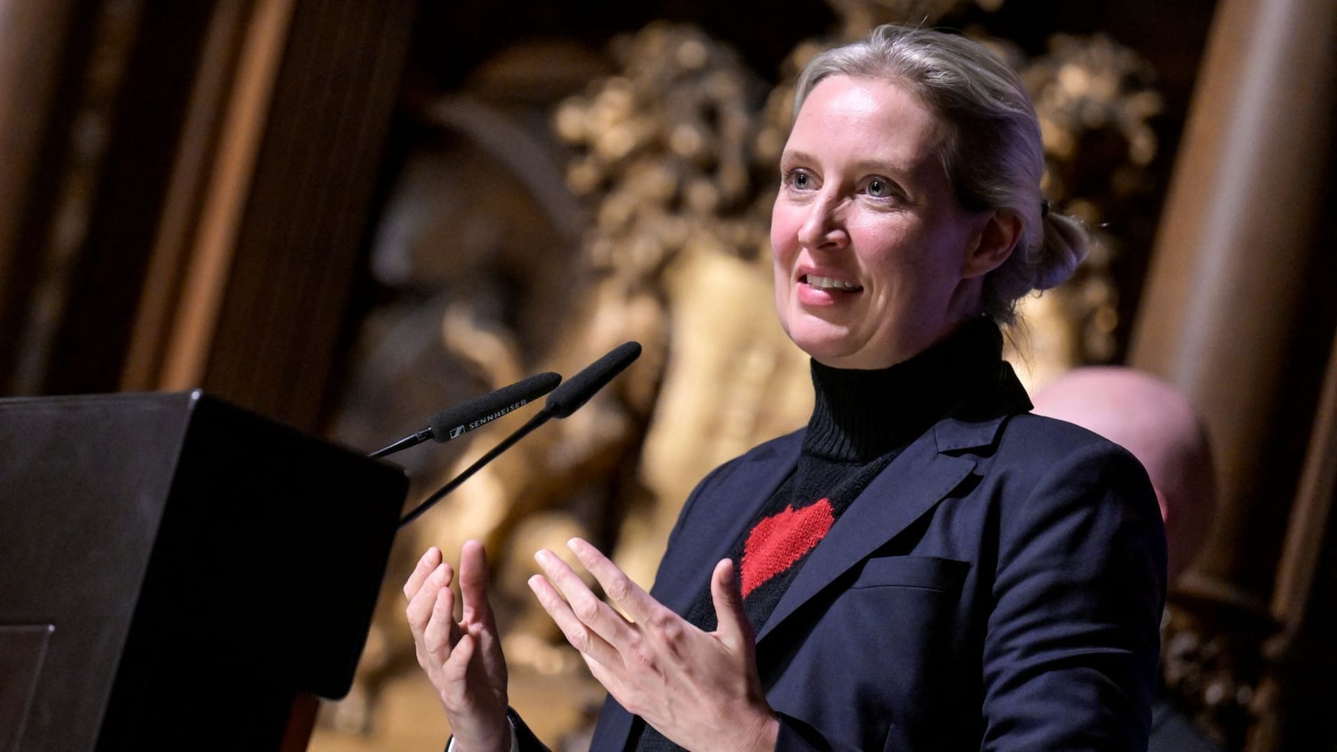 Alice Weidel bei ihrer Rede im Rathaus: Die AfD-Kanzlerkandidatin sorgte in Hamburg nicht nur durch ihren Auftritt für Aufsehen.