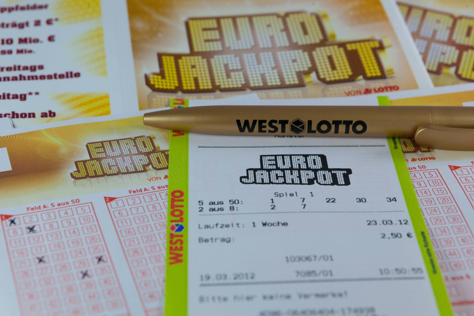 Eurojackpot-Spielschein in einer Annahmestelle in NRW: (Symbolfoto)