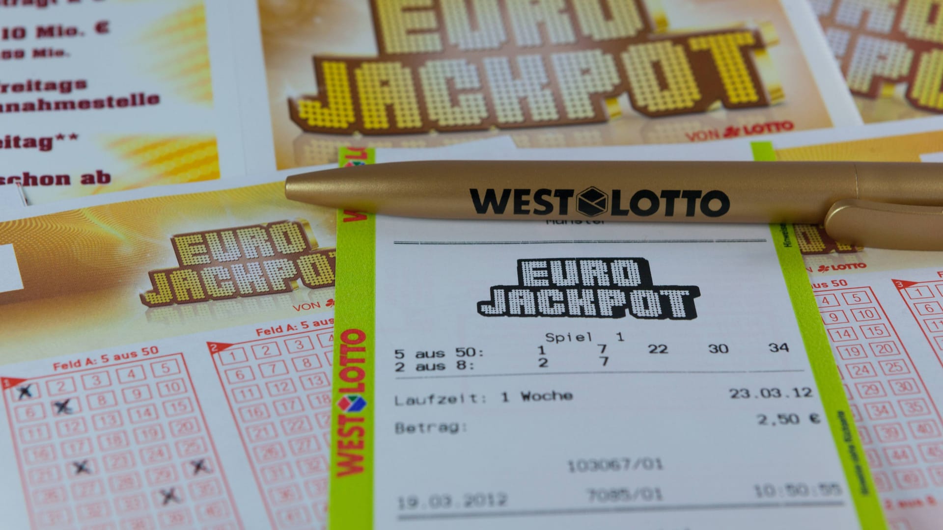 Eurojackpot-Spielschein in einer Annahmestelle in NRW: (Symbolfoto)