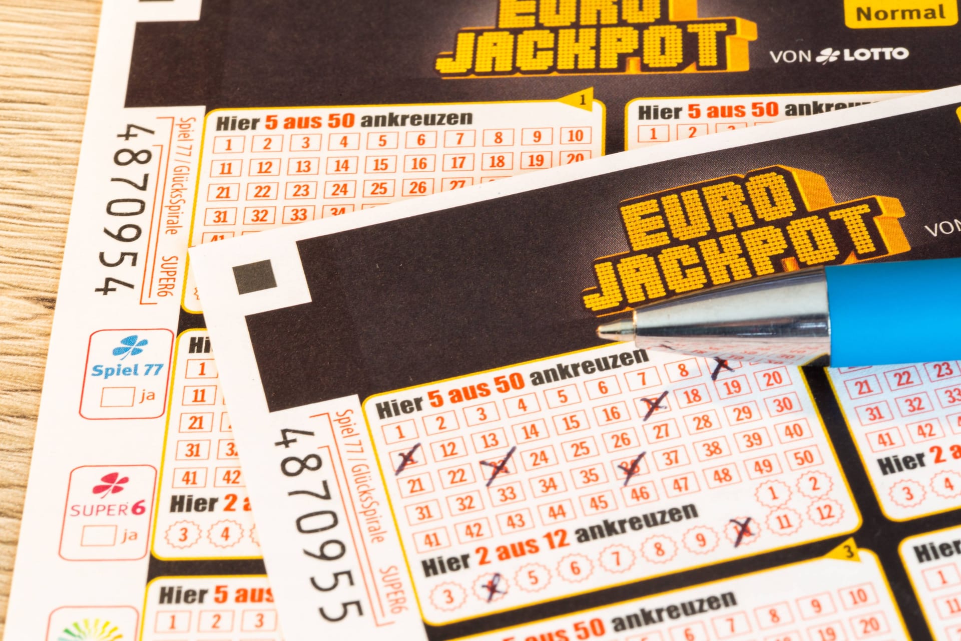 Eurojackpot: Nahaufnahme von einem Spielschein. (Spielschein)