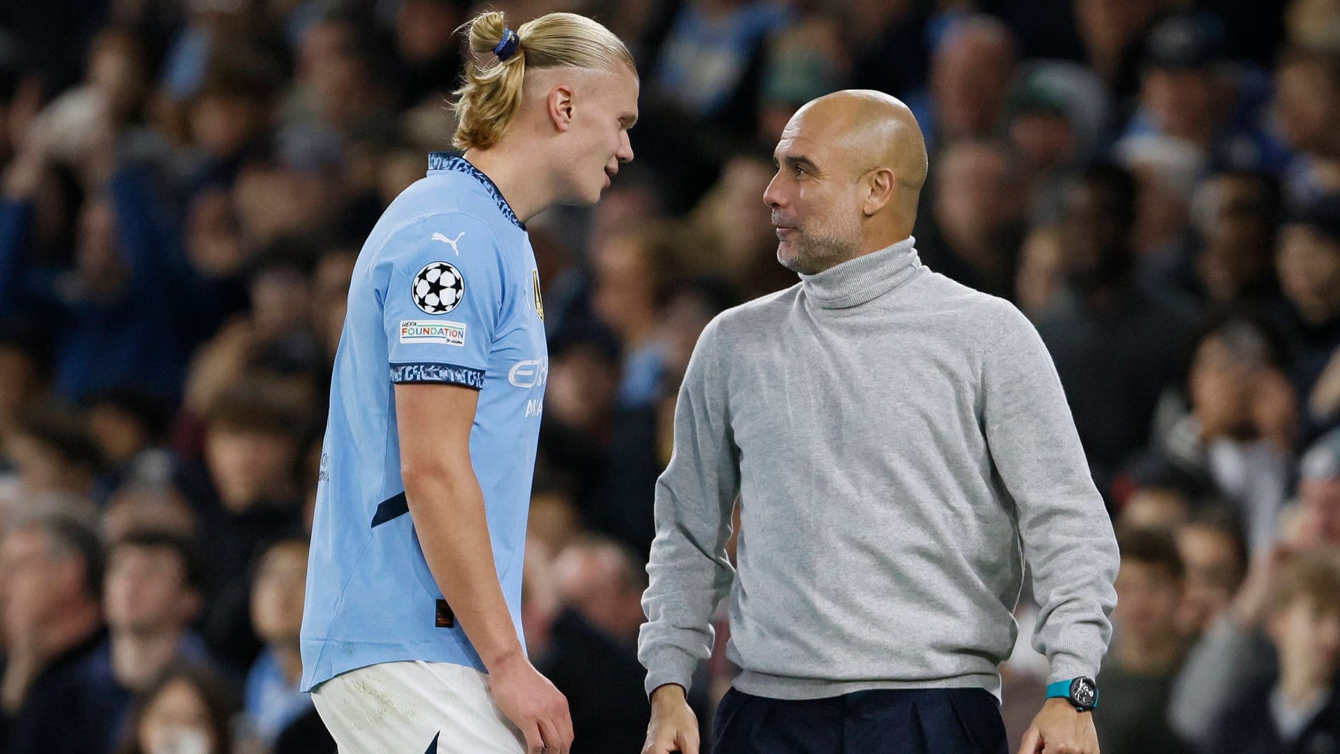 Erling Haaland versteht sich auch in der aktuellen sportlichen Krise gut mit Trainer Pep Guardiola.