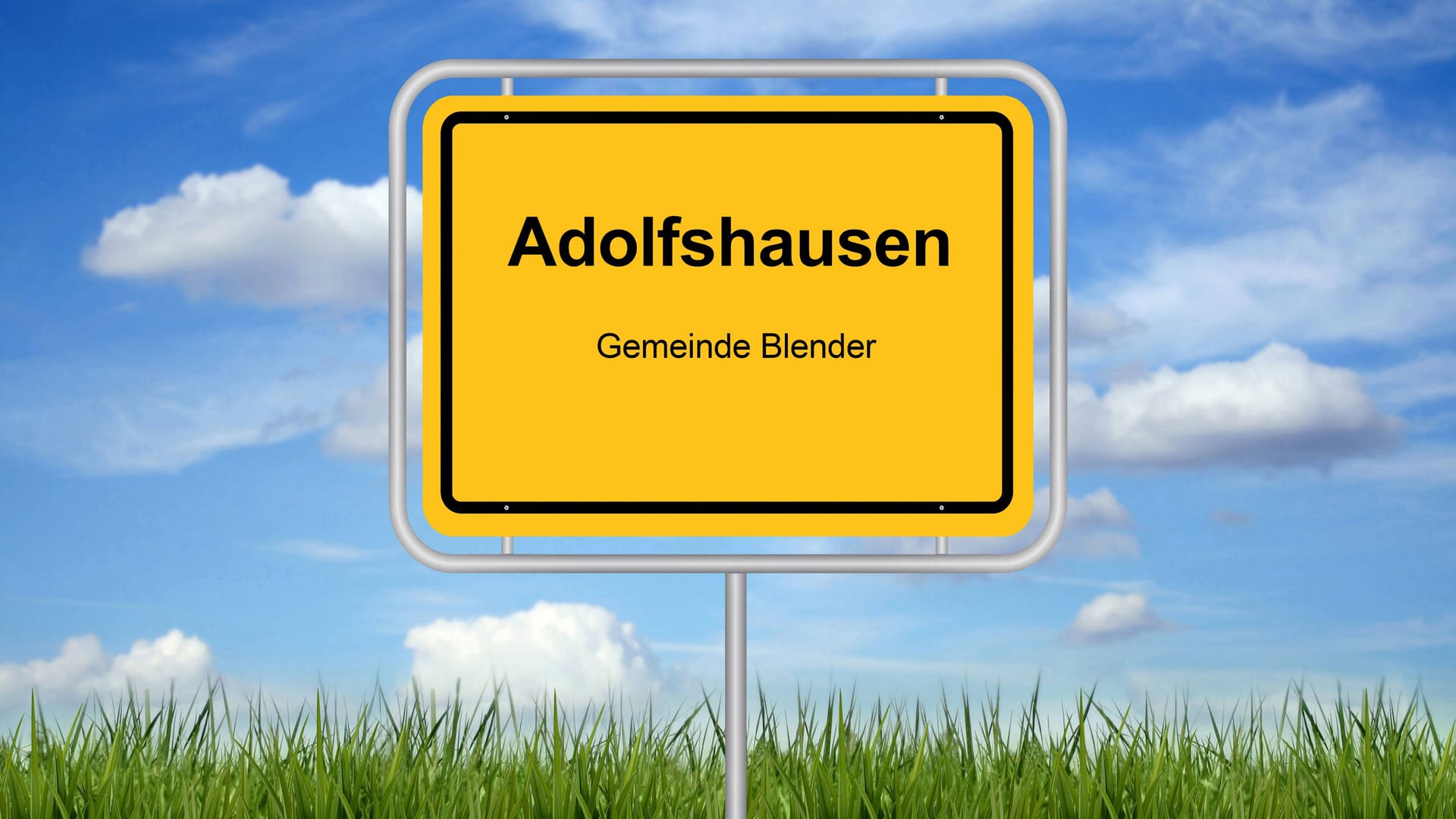 Grafisches Ortschild mit der Aufschrift Adolfshausen: Die ständigen Neuanschaffungen sind teuer für die Gemeinde Blender.