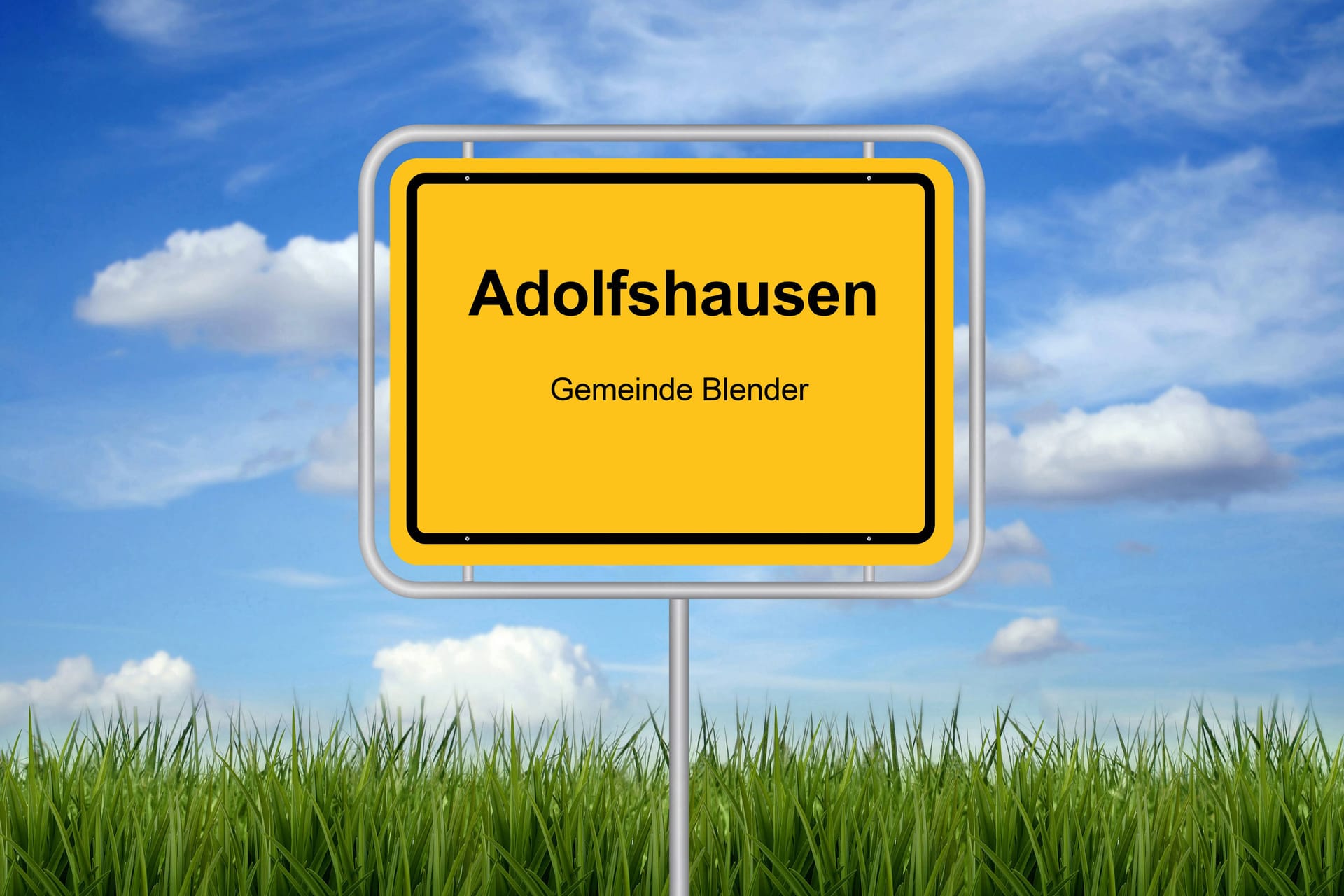 Grafisches Ortschild mit der Aufschrift Adolfshausen: Die ständigen Neuanschaffungen sind teuer für die Gemeinde Blender.