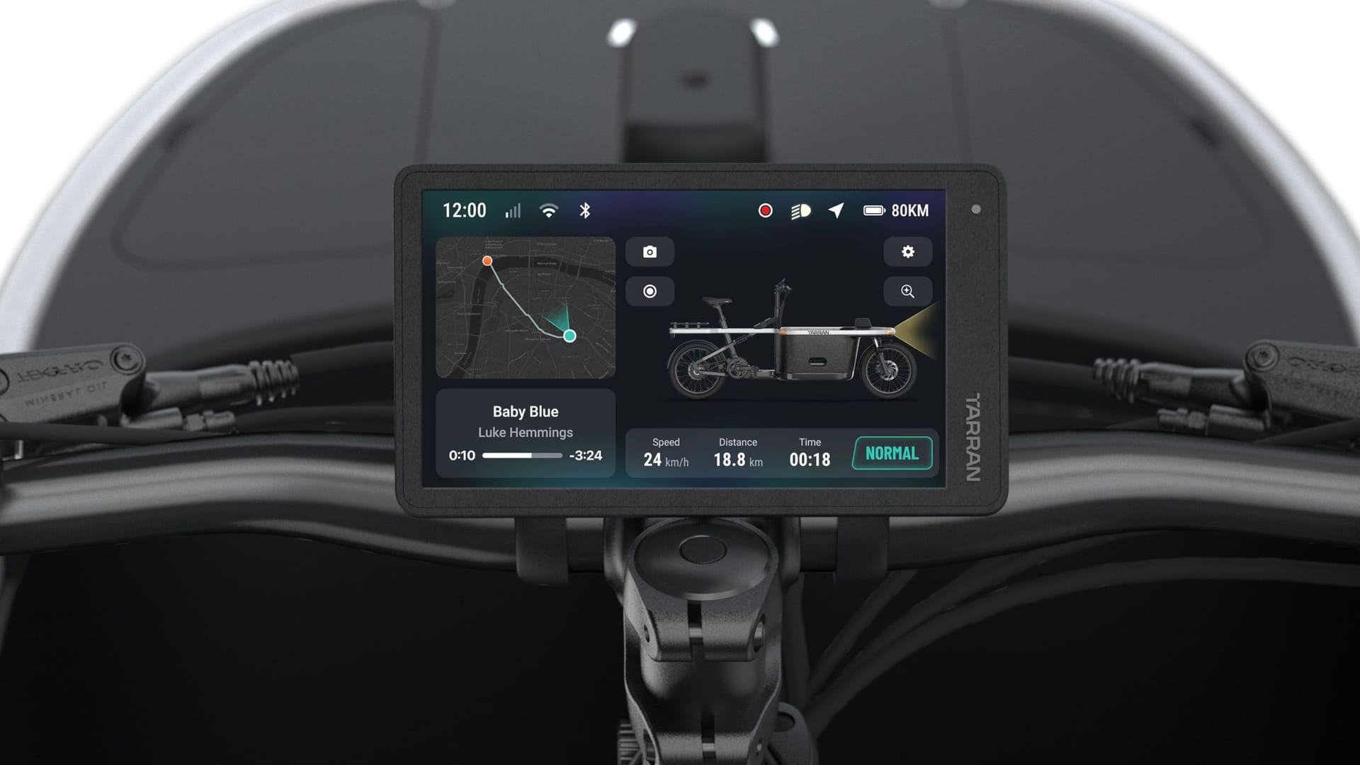 Vernetzt: Das Lastenrad Tarran T1 Pro bietet einen großen Touchscreen.
