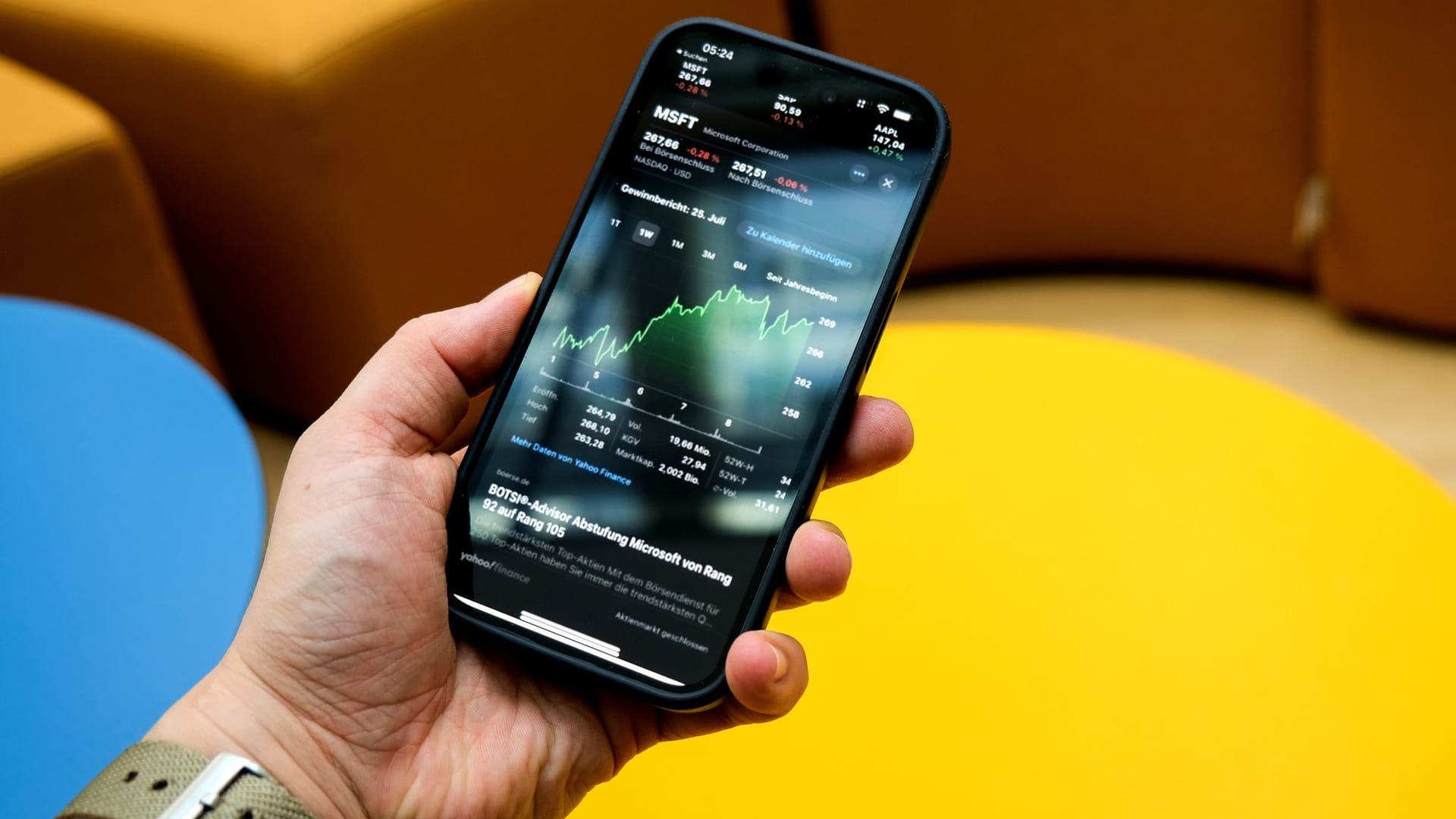 Aktienkurse auf einem Smartphone
