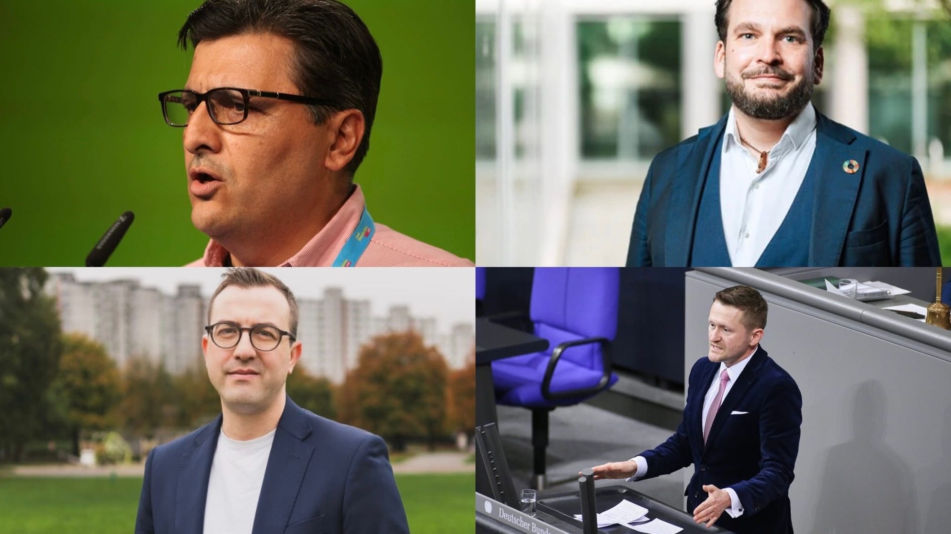 Der FDP-Kandidat Mahmut Türker, der Grünen-Politiker André Hermann, der SPD-Kandidat David Ruasch und der CSU-Abgeordnete Wolfgang Stefinger (von links oben nach rechts unten, Collage).