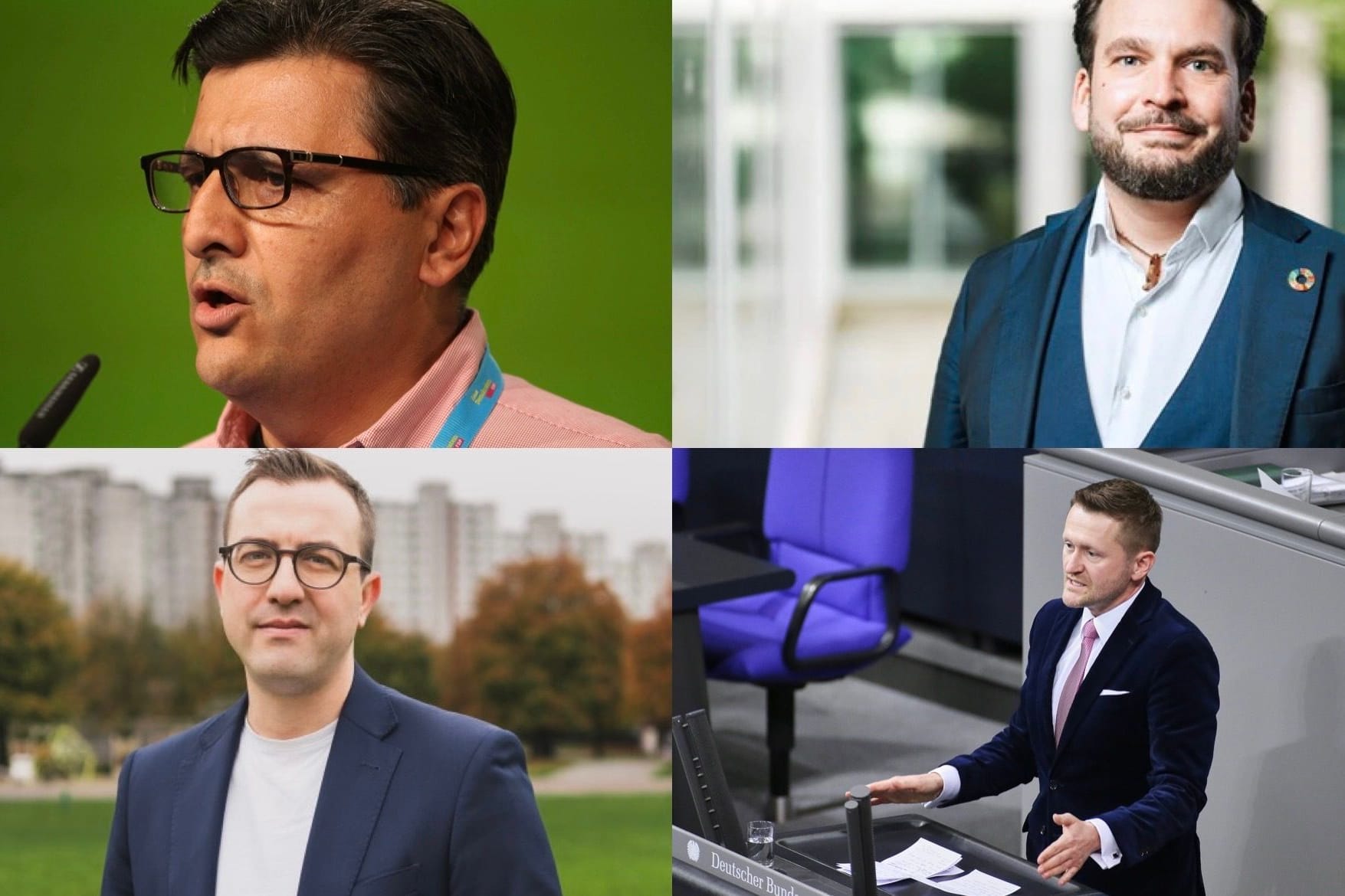 Der FDP-Kandidat Mahmut Türker, der Grünen-Politiker André Hermann, der SPD-Kandidat David Rausch und der CSU-Abgeordnete Wolfgang Stefinger (von links oben nach rechts unten, Collage).