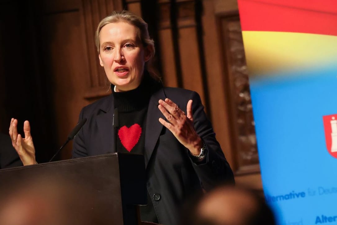 Alice Weidel bei ihrer Rede im Hamburger Rathaus: Tausende demonstrierten gegen den Auftritt.