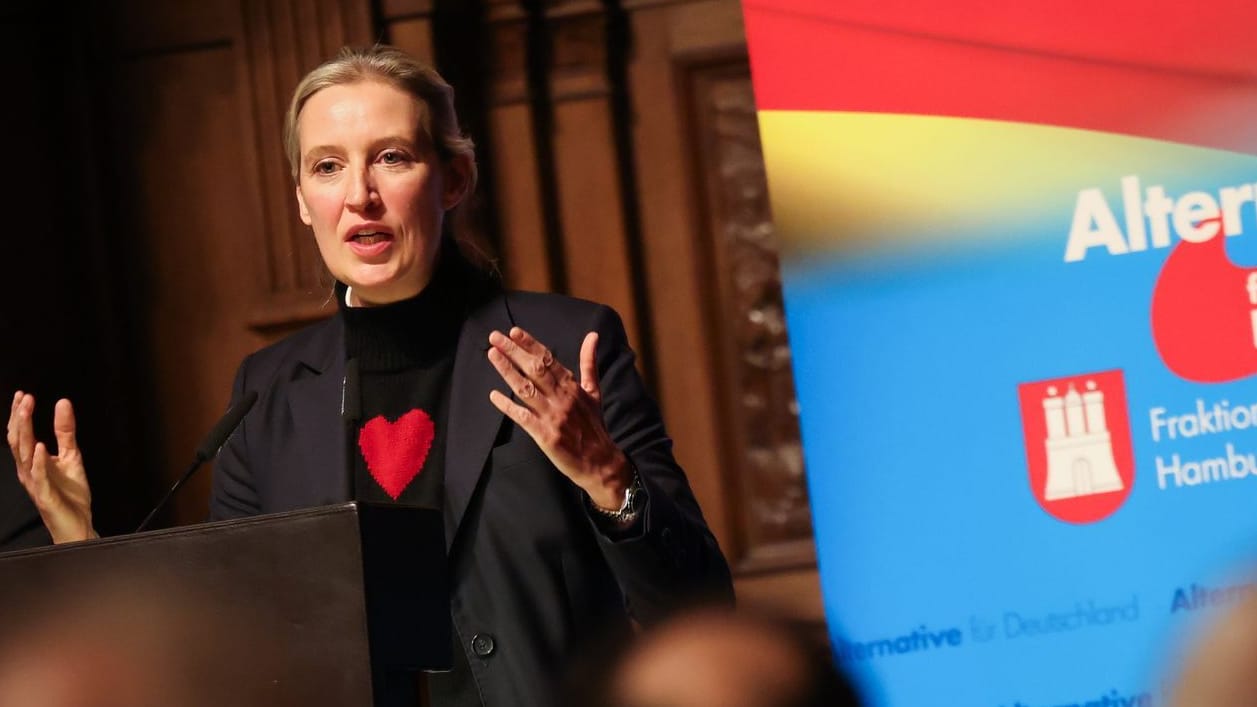 Alice Weidel bei ihrer Rede im Hamburger Rathaus: Tausende demonstrierten gegen den Auftritt.