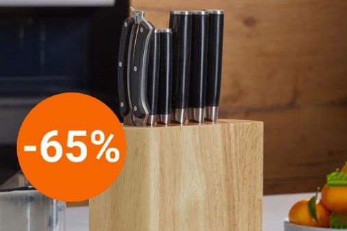 Aldi-Angebot: Der Discounter reduziert im Onlineshop einen 7-teiligen Messerblock von Echtwerk um 65 Prozent.