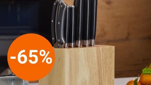 Aldi-Angebot: Der Discounter reduziert im Onlineshop einen 7-teiligen Messerblock von Echtwerk um 65 Prozent.