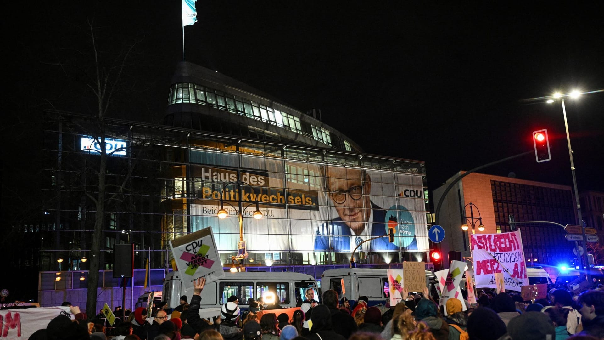 Protests against conservative German chancellor candidate's migration plan in Berlin