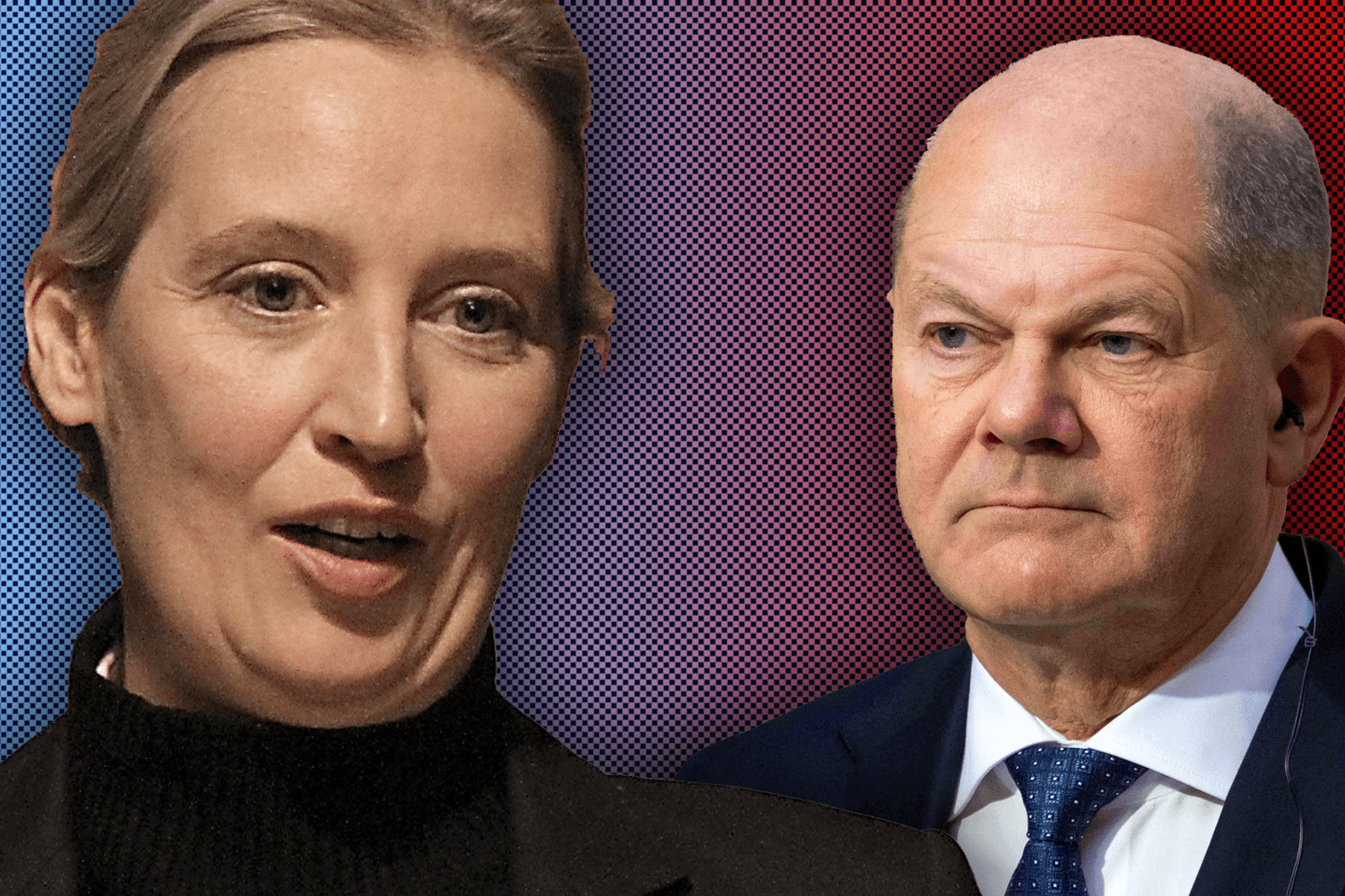 Möglicherweise bald Oppositionsführerin, potenziell nicht mehr lange Kanzler: Alice Weidel (l.) und Olaf Scholz.