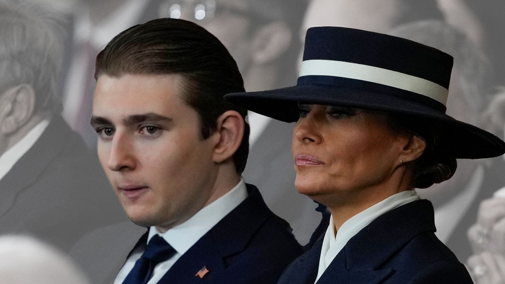 Familie Trump zieht zum zweiten Mal ins Weiße Haus ein: Der 18-jährige Barron Trump und die neue First Lady Melania Trump hören ihrem Vater bzw. Ehemann zu, während er seine Antrittsrede hält.