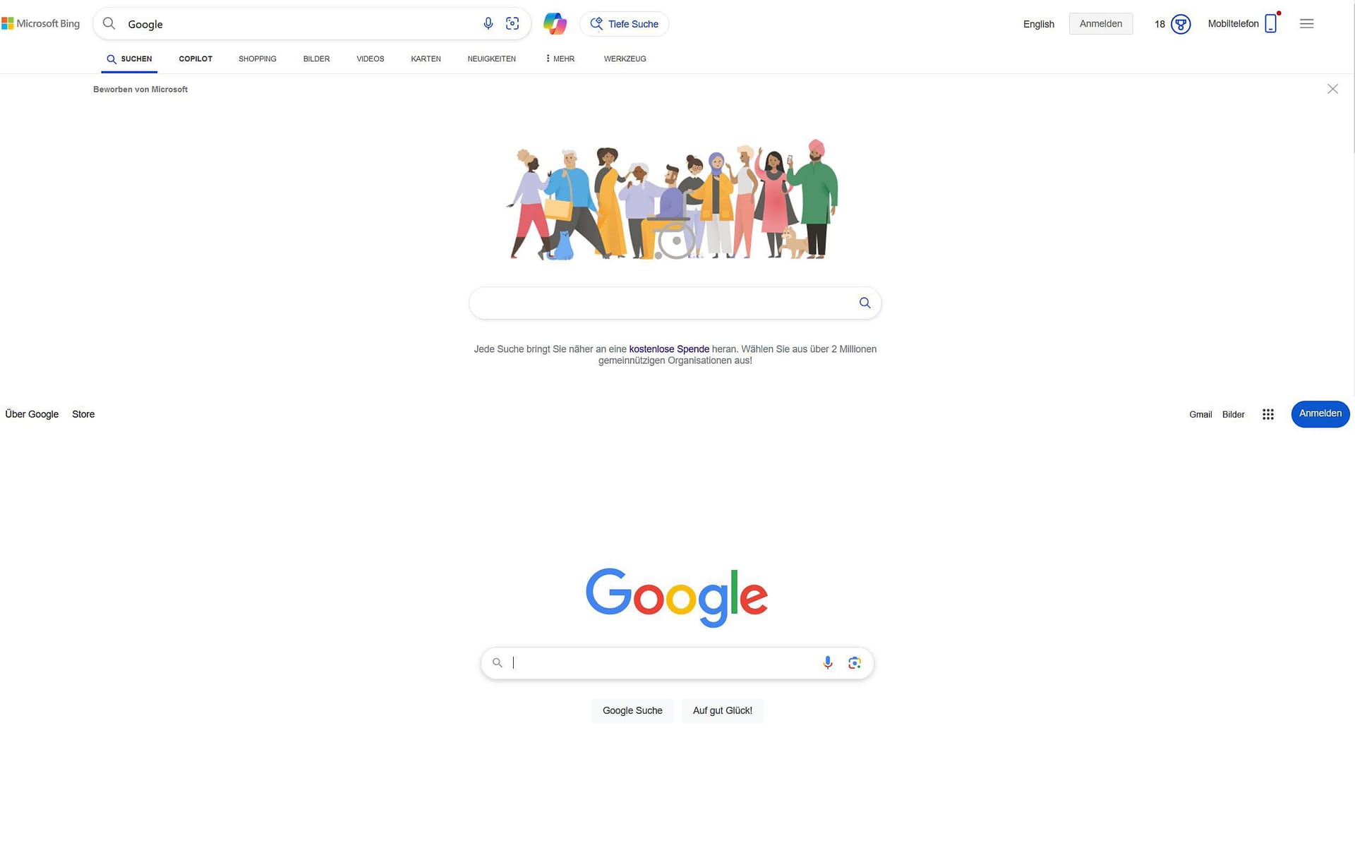 Die Oberflächen der Suchmaschinen Bing (oben) und Google (unten): Google wirft dem Konkurrenten vor, das Design zu imitieren.