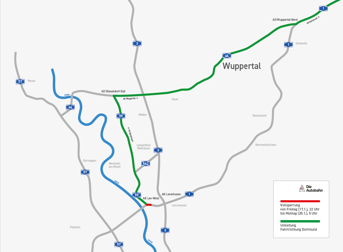 Die Umleitung in Fahrtrichtung Dortmund,