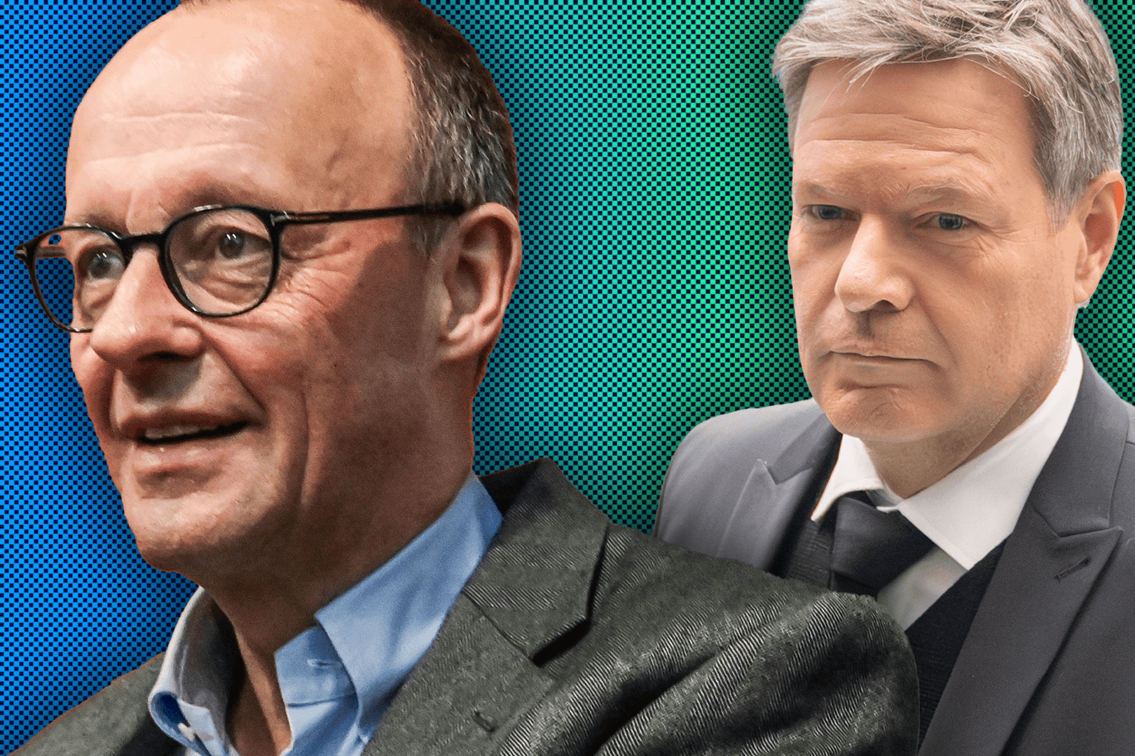 Friedrich Merz (l.) und Robert Habeck: Für den ersten lief die Woche gut, für den zweiten eher nicht.