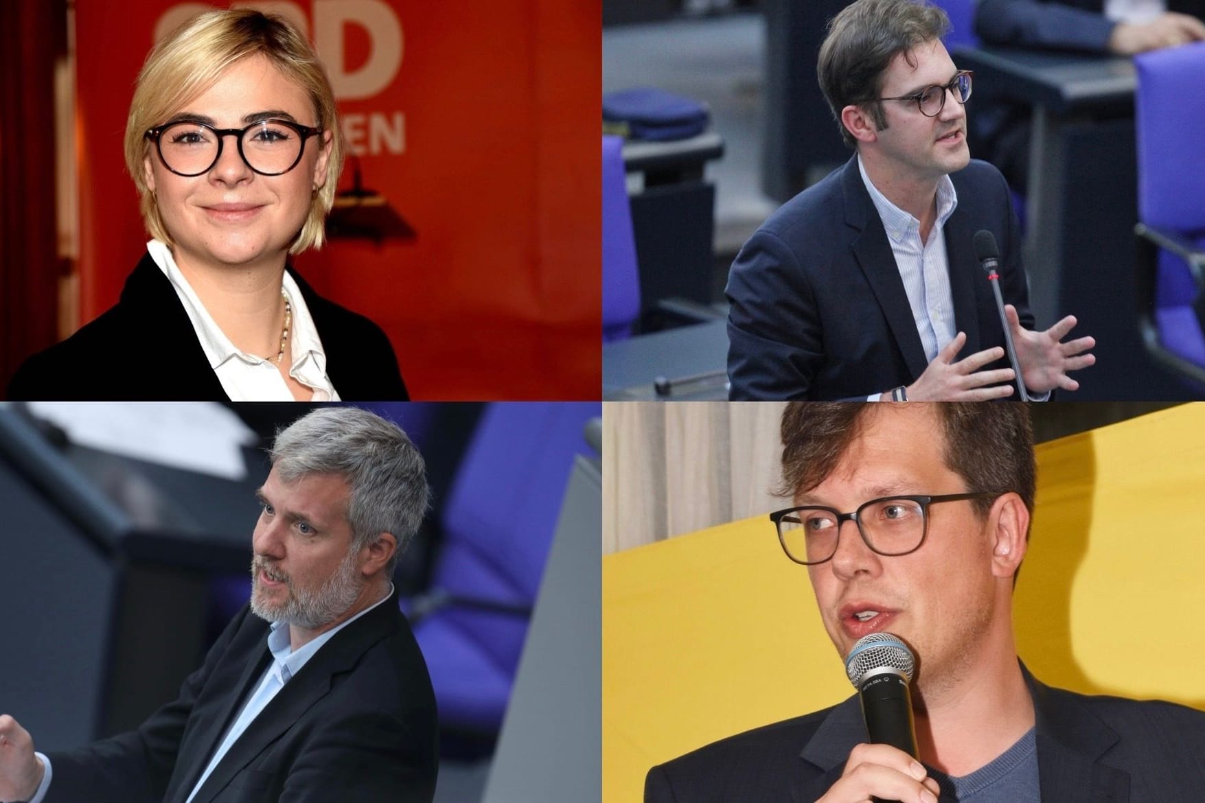 Die SPD-Kandidatin Seija Knorr-Köning, der CSU-Mann Stephan Pilsinger, der Grünen-Politiker Dieter Janecek und der FDP-Kandidat Lukas Köhler (von links oben nach rechts unten, Collage).