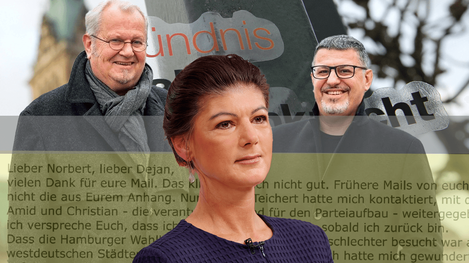 Sahra Wagenknecht stand mit den BSW-Rebellen in Kontakt. Auf dem Bild die man die drei und auch Auszüge aus dem Email-Verkehr