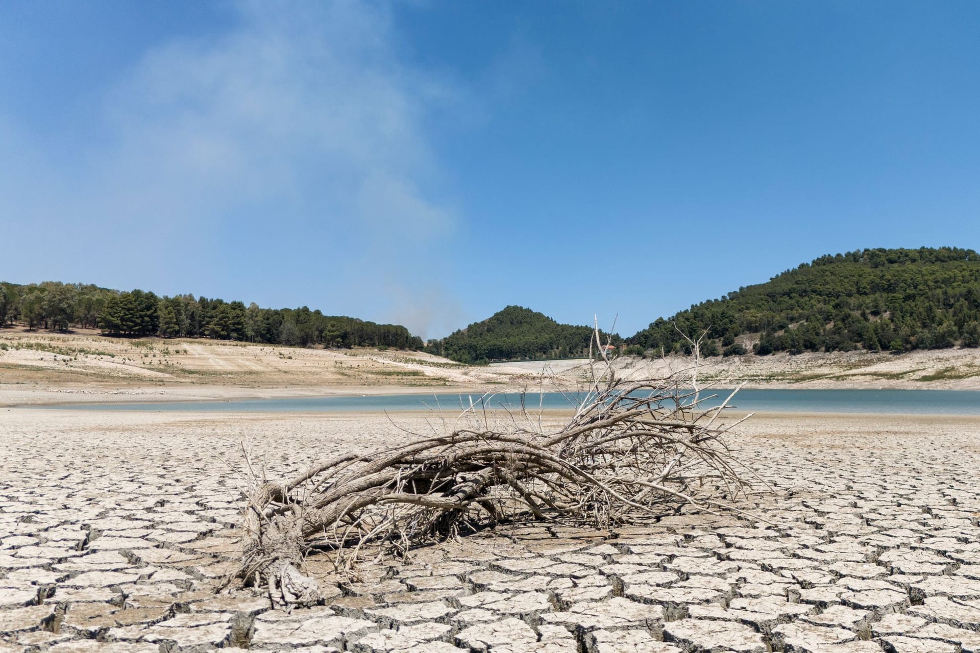 Der Fanaco-See, der einen großen Teil des südlichen Siziliens versorgt, zeigt einen extrem niedrigen Wasserstand nach einem Winter mit sehr wenigen Niederschlägen.