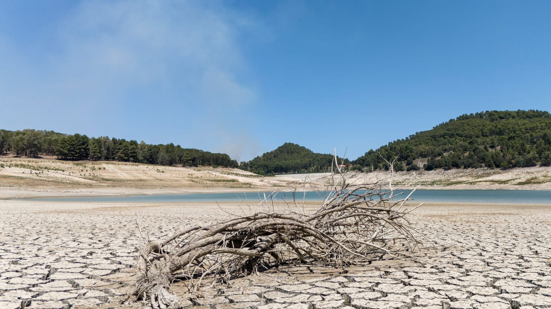 Der Fanaco-See, der einen großen Teil des südlichen Siziliens versorgt, zeigt einen extrem niedrigen Wasserstand nach einem Winter mit sehr wenigen Niederschlägen.