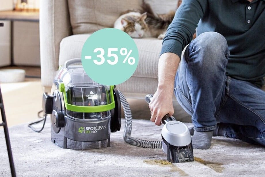 Mit dem Fleckenreiniger SpotClean Pet Pro von Bissell säubern Sie Polstermöbel und entfernen schmutzige Flecken effektiv.