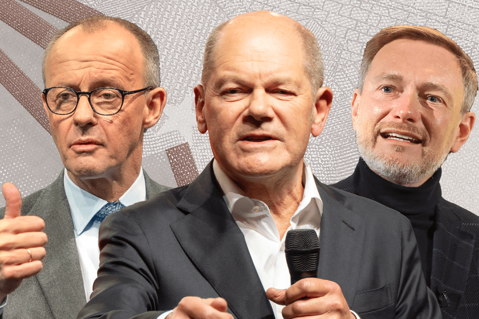 Olaf Scholz, Friedrich Merz und Christian Lindner: Der Bund der Steuerzahler hat die Steuerpläne von CDU, SPD und FDP analysiert