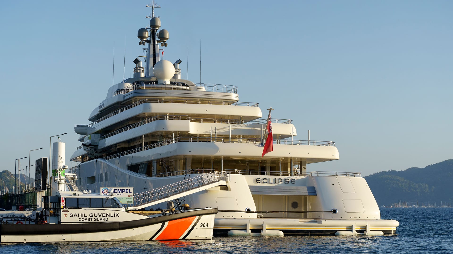 Marmaris, Turkey - November 14, 2022: Eclipse yacht of Russian oligarch Roman Abramovich in the Turkish port of Marmaris.