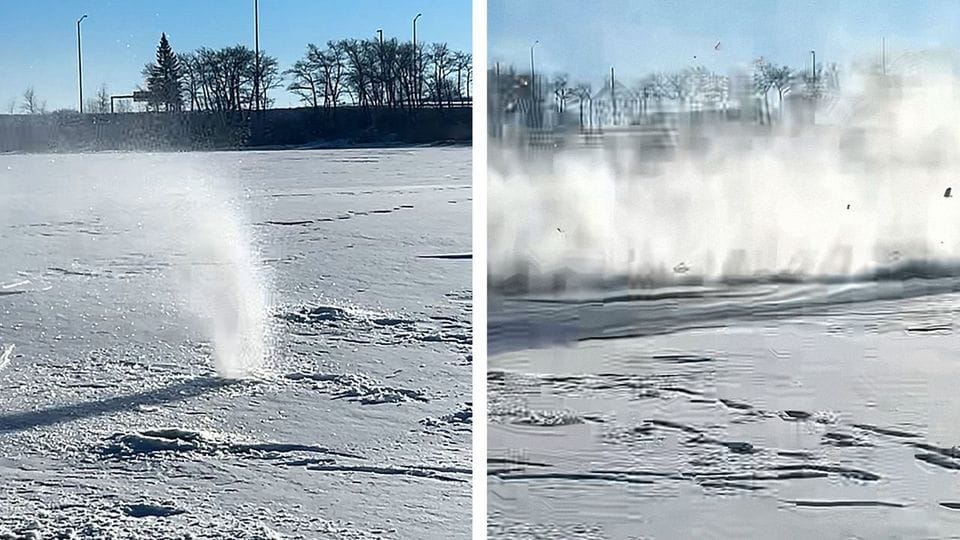 Bei der Bohrung eines Eislochs bricht eine riesige Eisplatte.