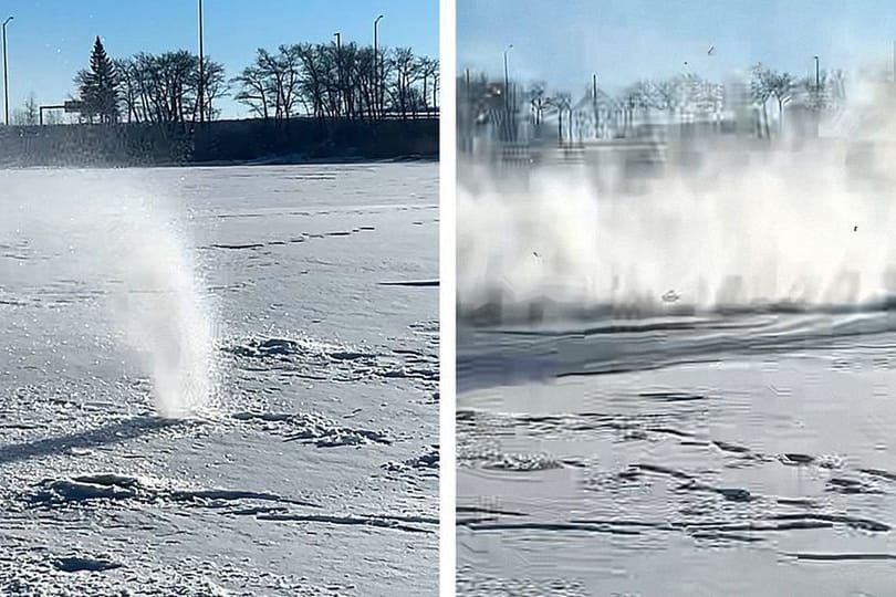 Bei der Bohrung eines Eislochs bricht eine riesige Eisplatte.