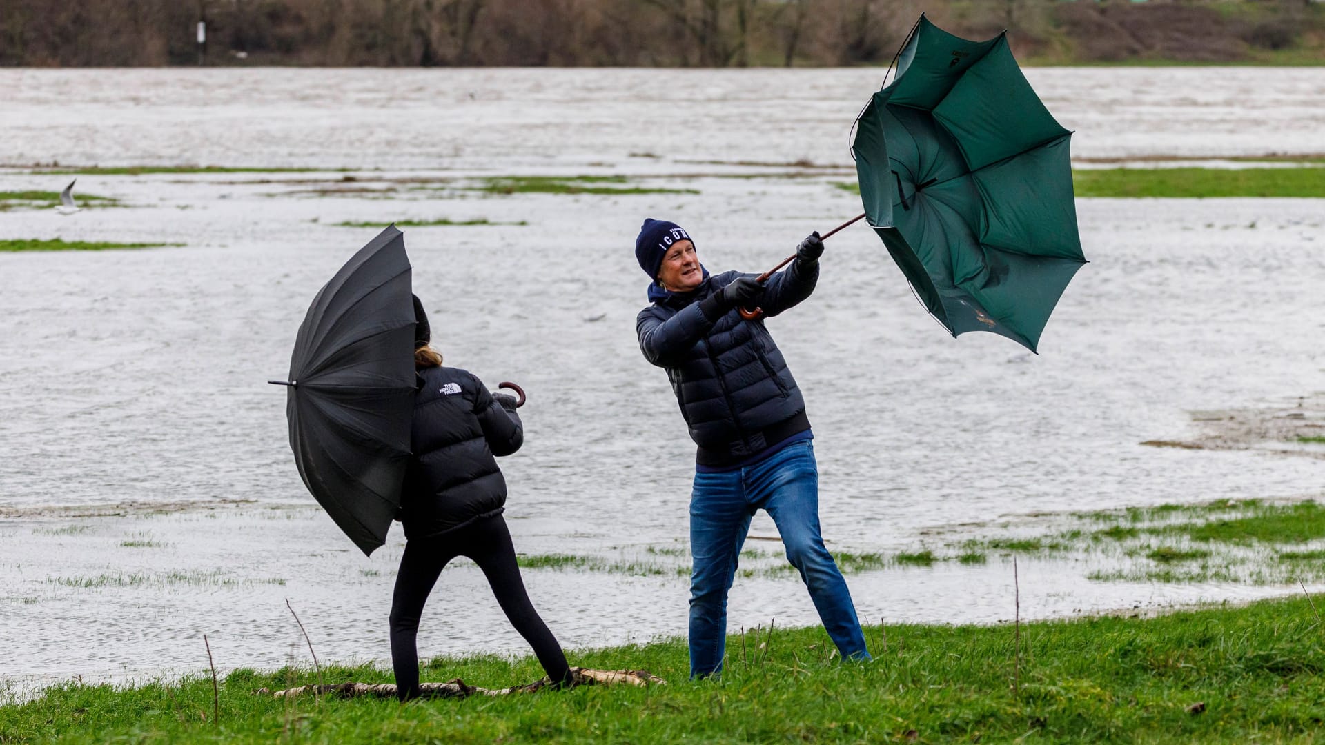 Spaziergänger am Rhein in Düsseldorf (Symbolfoto): Der Freitag wird stürmisch.